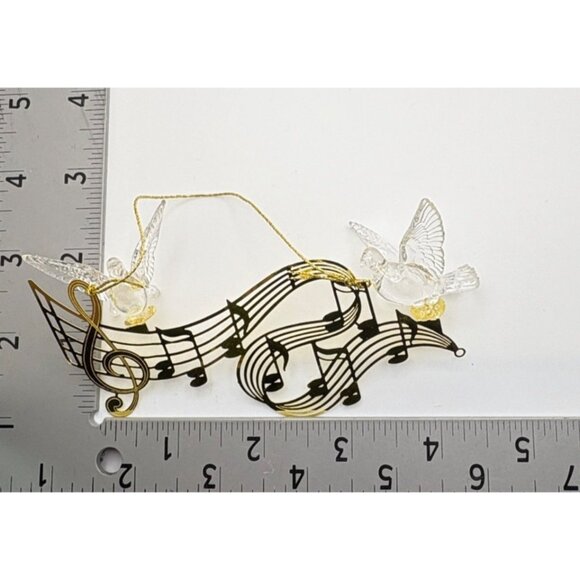 Vintage Doves Musical Notes Christmas Tree Ornament Brass Music Acrylic Birds - Picture 3 of 6